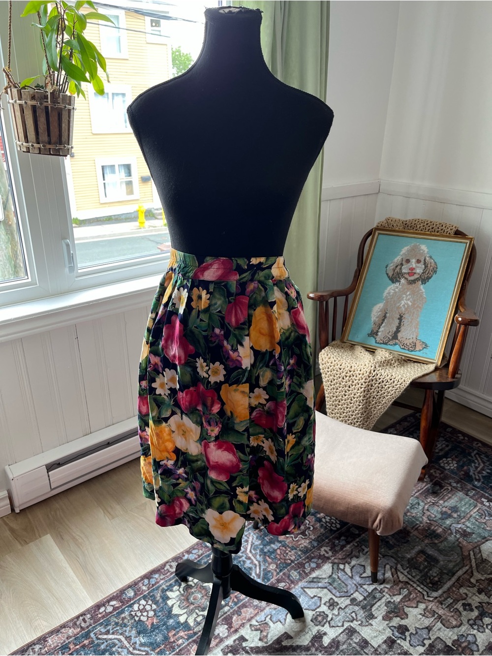 Floral A-Line Skirt in Black with Multicolor Flower Print